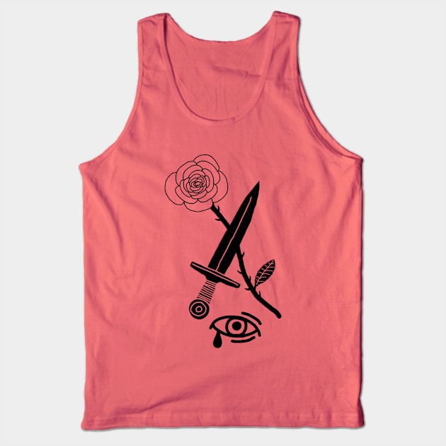 Rose, Dagger & Eye (Black) Tank Top by Graograman